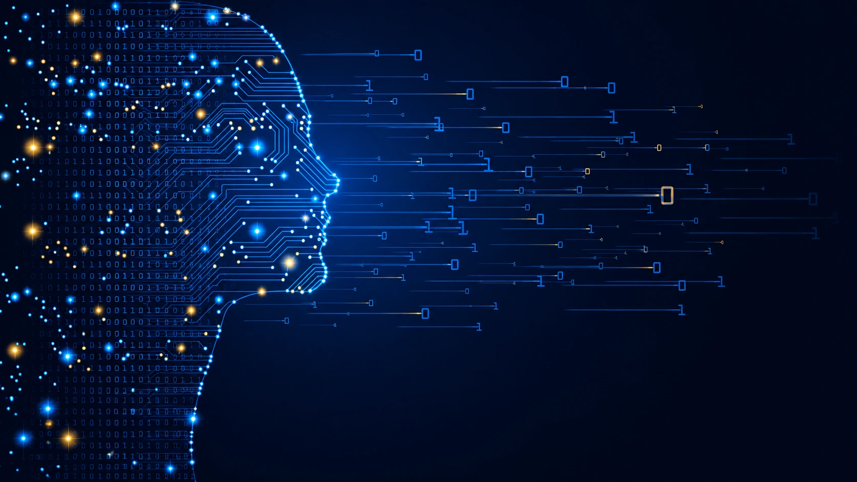 Digital intelligence profile with blue data streams
