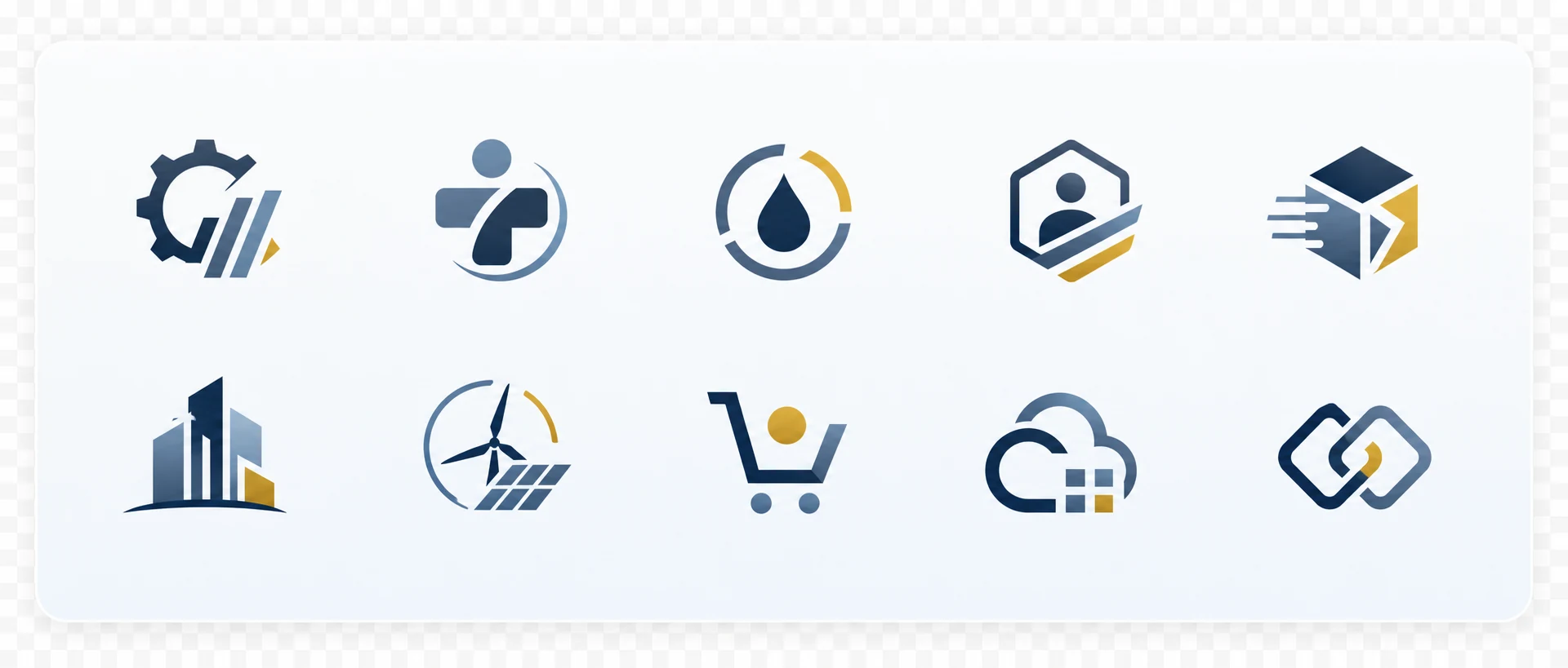 Anonymized client logo sheet with ten fictional client marks representing over 10 clients served