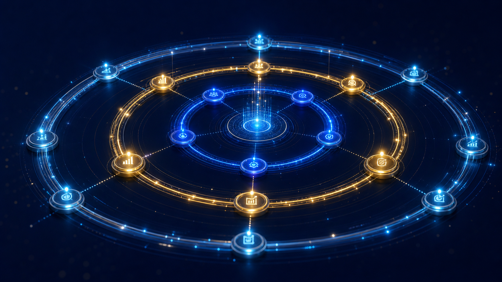 Abstract weekly monthly quarterly cadence rings connected to action checkpoints