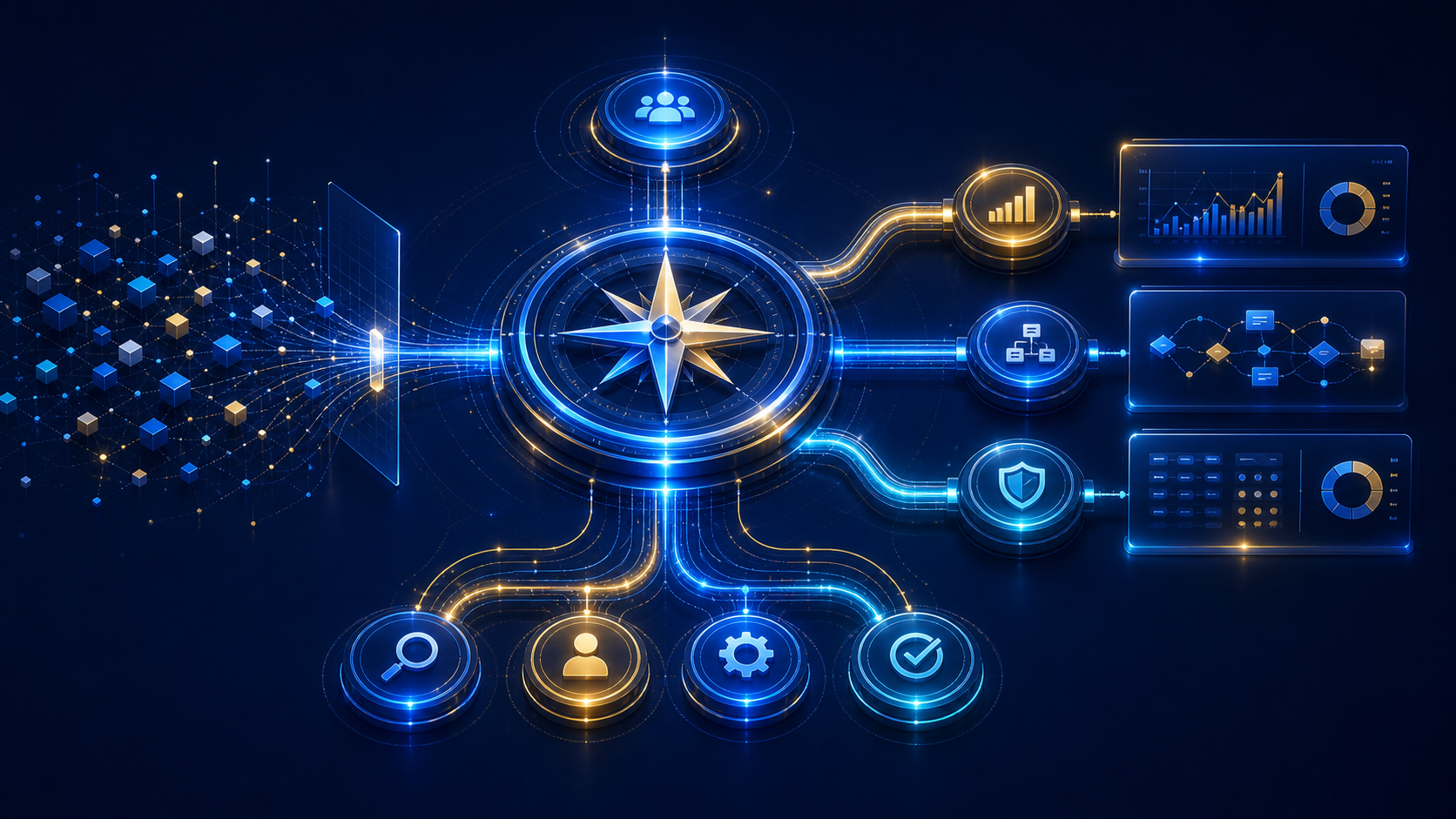 Abstract senior analytics leadership model with priority lanes