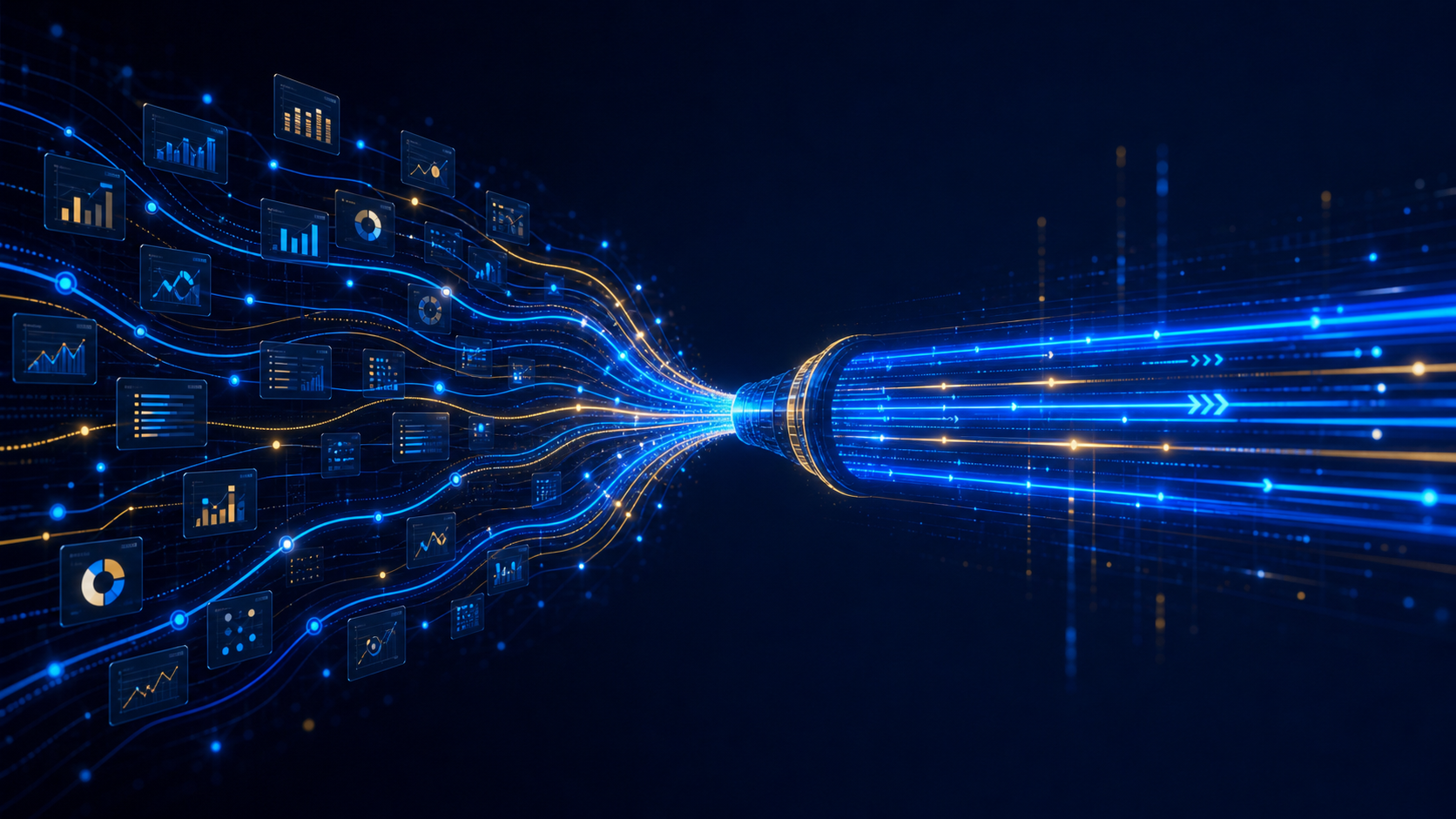 Reporting requests moving through a bottleneck into a scalable analytics lane