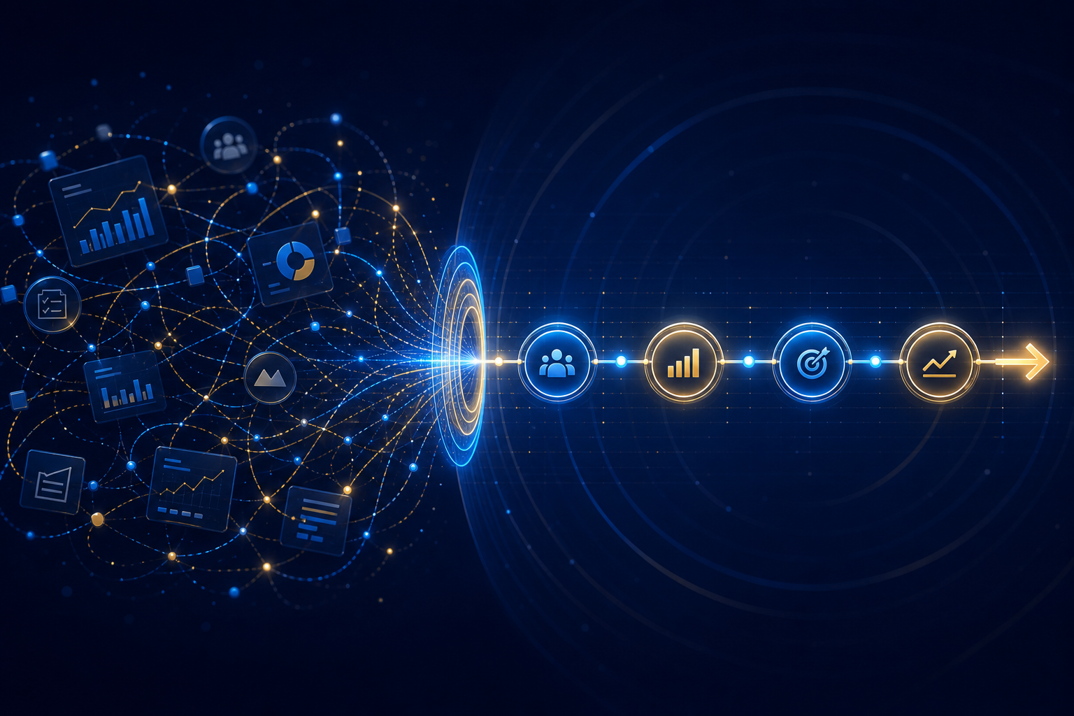 Abstract decision cadence arcs becoming a clean operating timeline