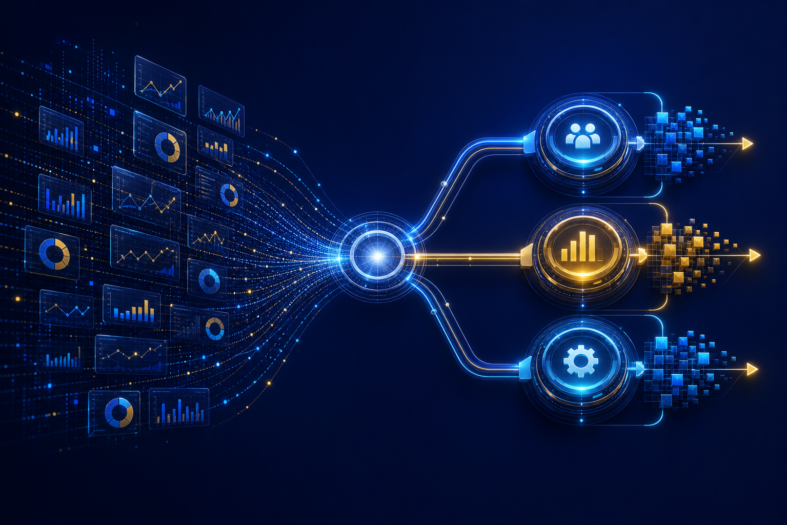 Abstract metric signals flowing into decision gates