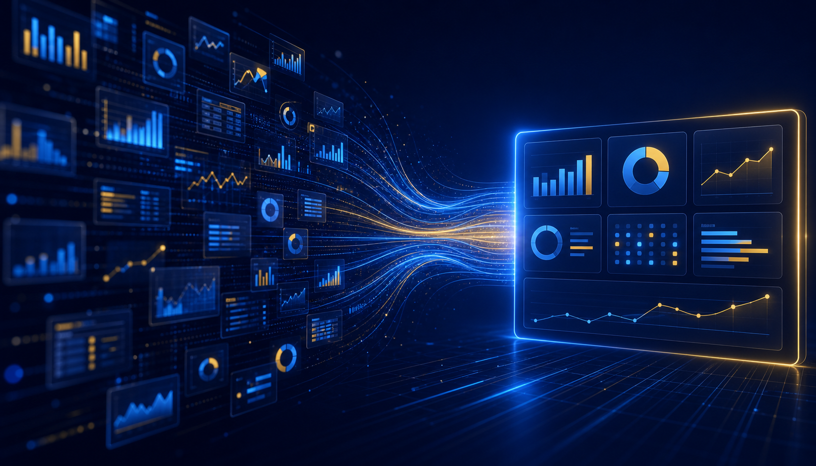 Scattered metrics converging into one aligned decision layer