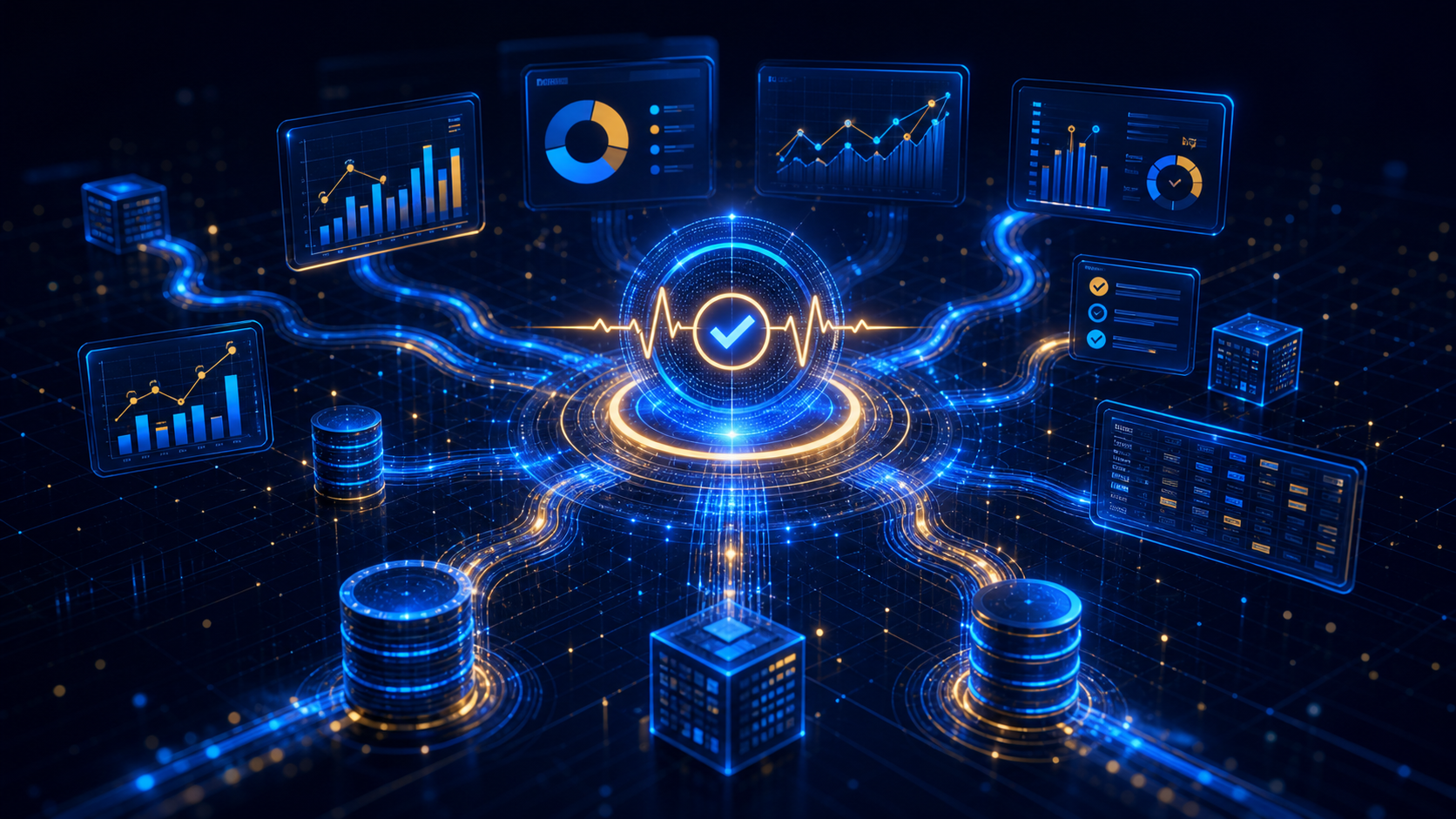 Analytics foundation health scan with connected dashboards and data pipelines