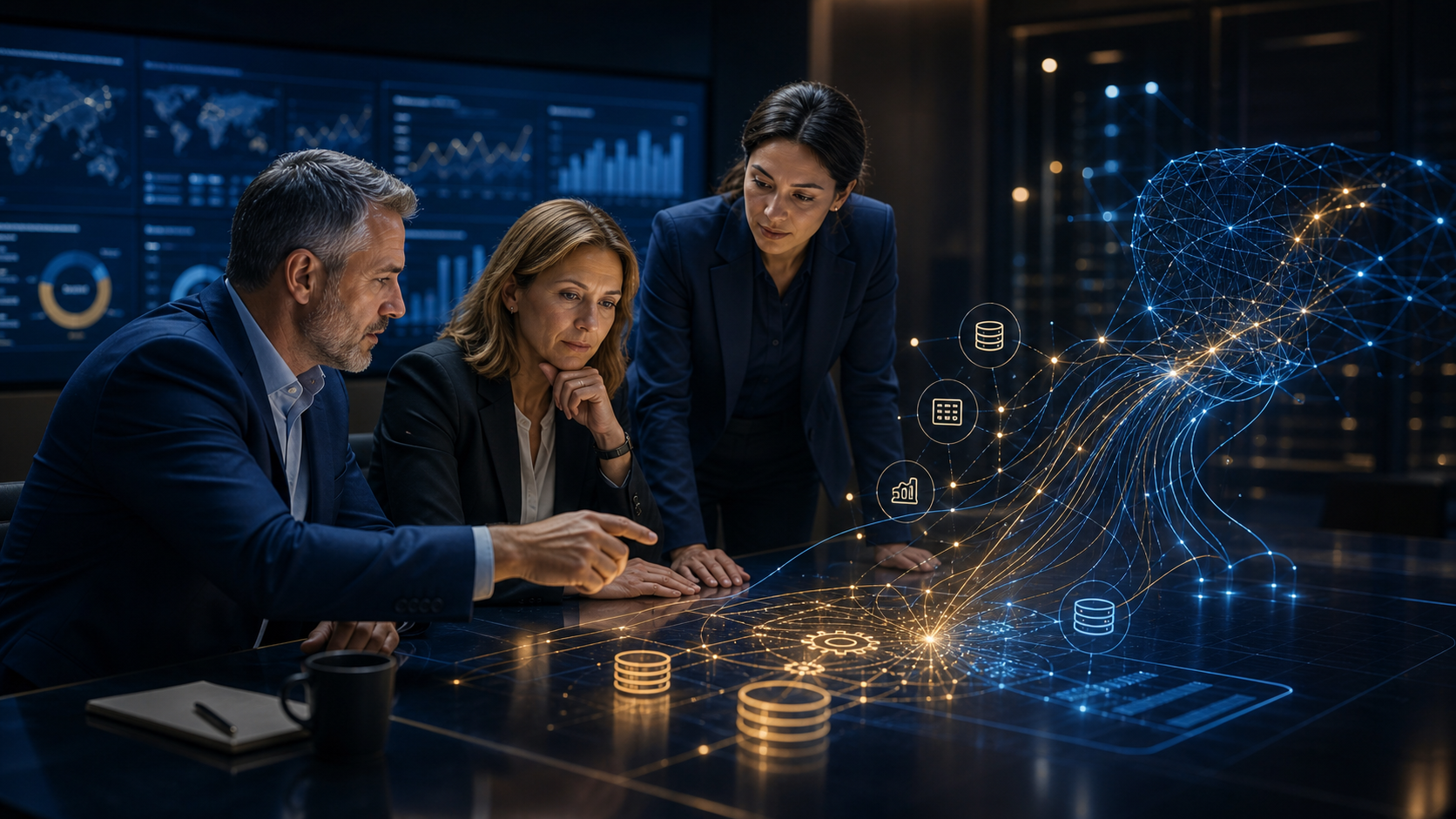 Executive team planning AI enablement around governed business data and trusted metrics
