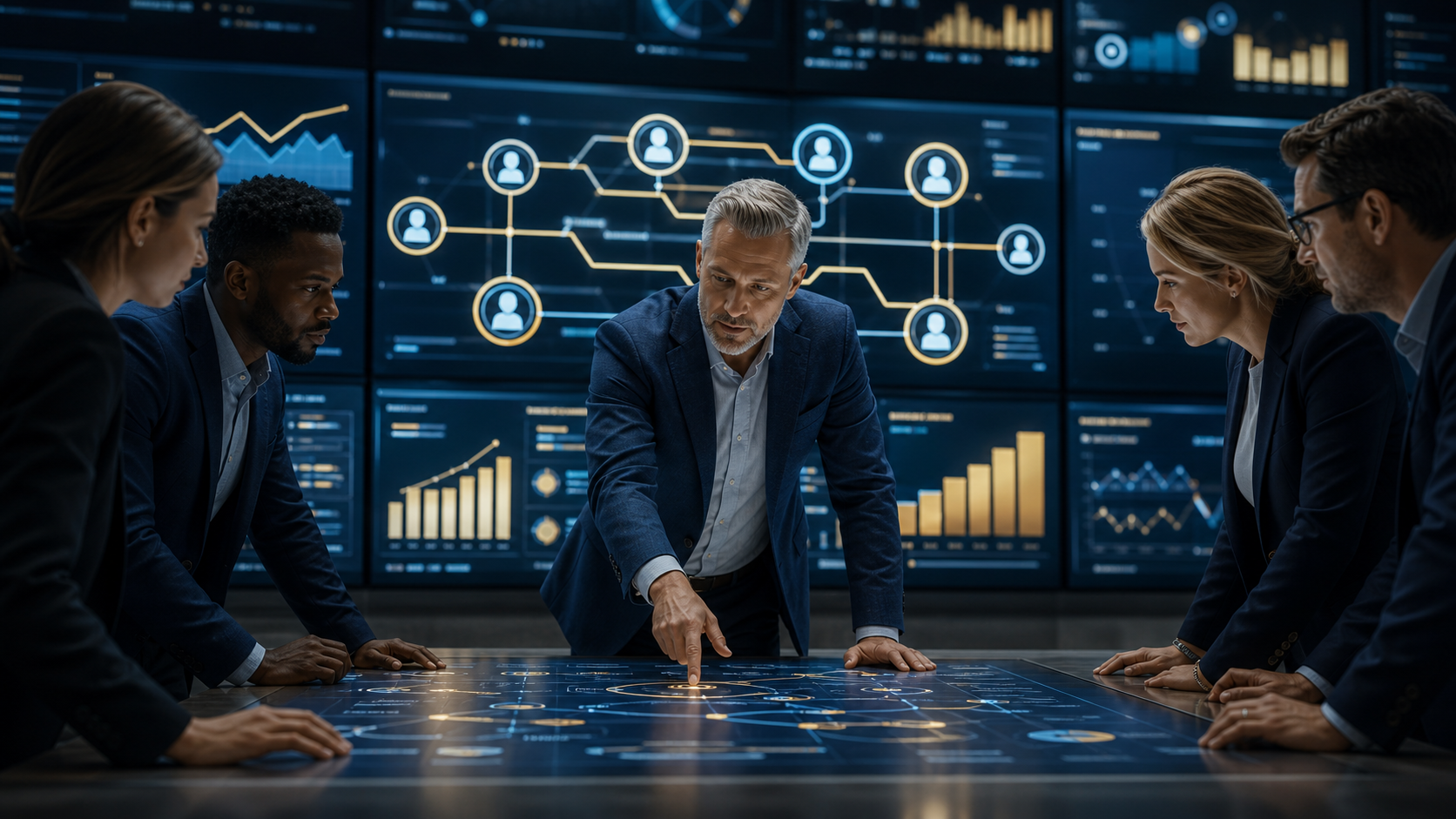 Executive dashboard linking KPI movement to owners, actions, and follow-up cadence