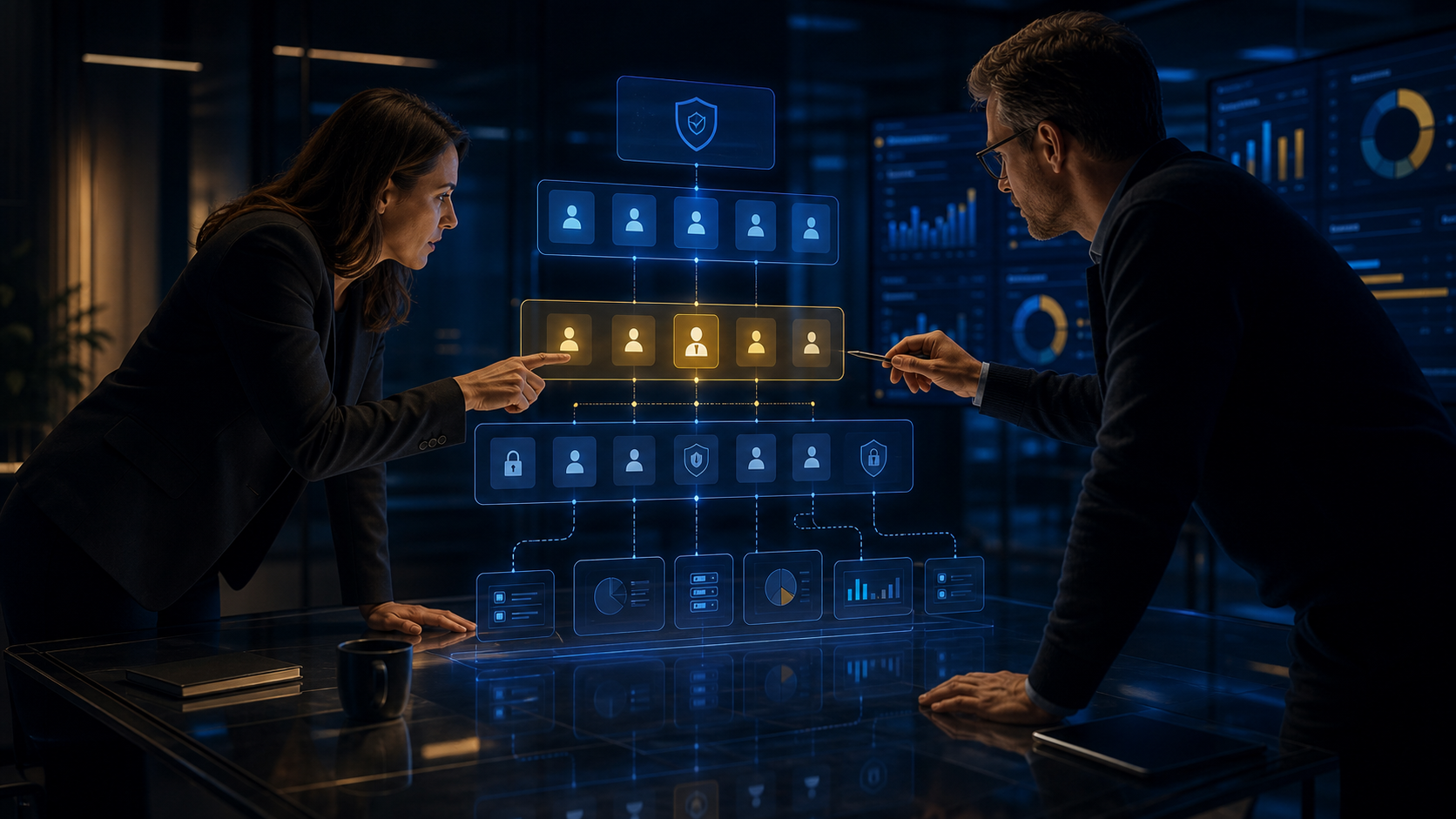 Secure analytics access architecture with governed reporting layers and executive oversight